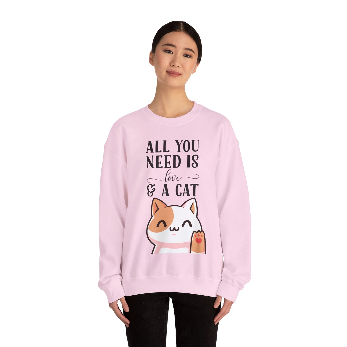 Cat Sweatshirt Cute Graphic Pullover Sweater | Feline Gifts For Cat Lovers - All You Need Is Love And Cat