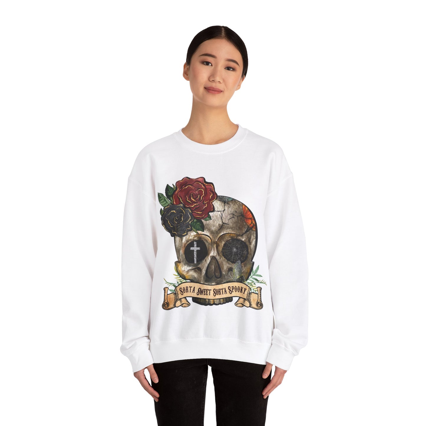 Goth Sweatshirt Skull Graphic Pullover Sweater | Gothic Gifts For Teens Halloween Outfit | Sorta Sweet Sorta Spooky