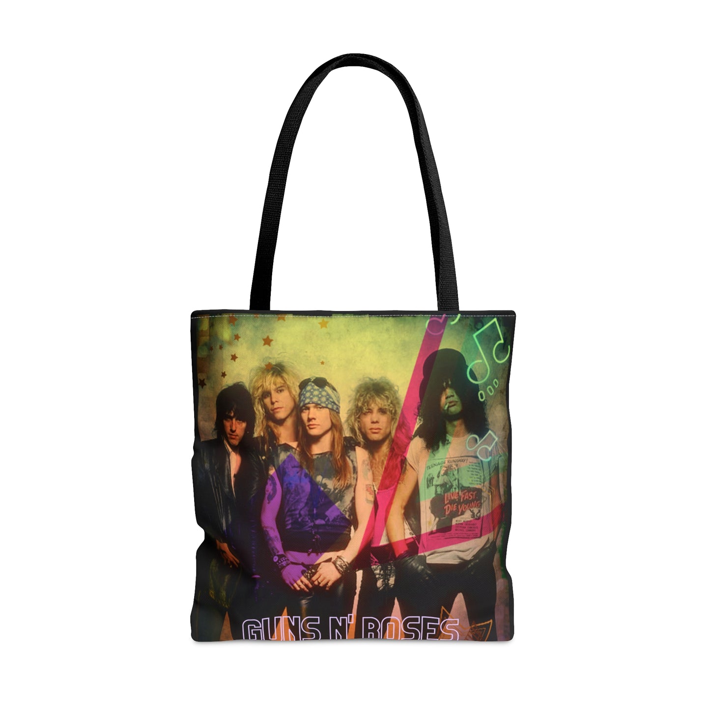 80s Rock Band Tote Bag - Beige Roses in Black Design For Women