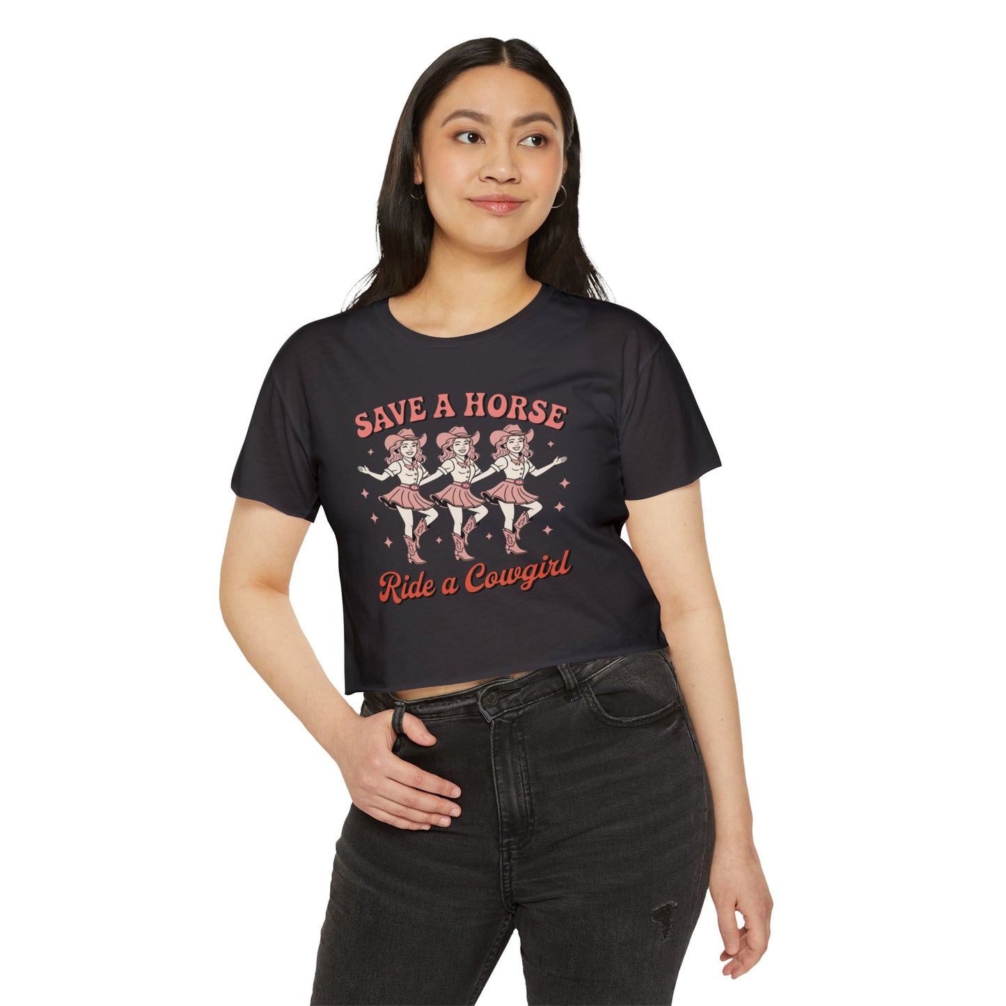 Cowgirl Crop Top For Women, Western Gifts For Her, Rodeo T-Shirt Croptop Casual Summer TShirt Merch, Save a Horse Ride A Cowgirl