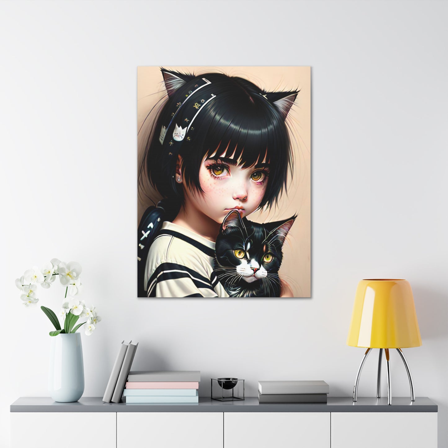 Cat Art Canvas Gallery Wrap 30x40 Wall Art Girl Portrait