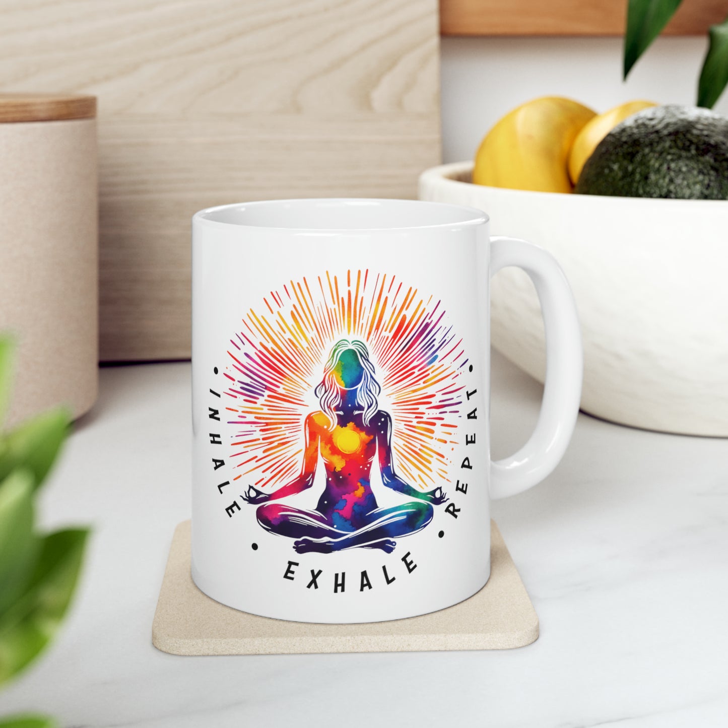 Yoga Coffee Mug, Namaste Ceramic Mug 11oz, Meditation Gifts For Her, Chakra Gift For Mom, Inhale Exhale Repeat