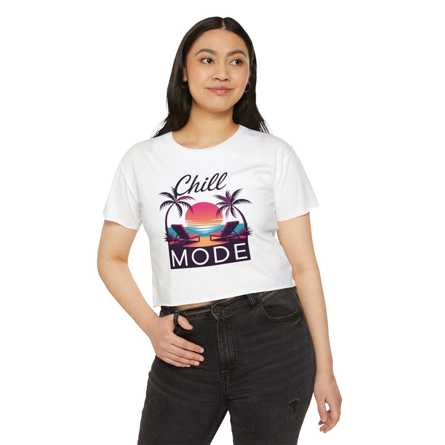 Vacation Crop Top For Women, Beach Gifts For Her, Travel T-Shirt Croptop TShirt Merch, Chill Mode