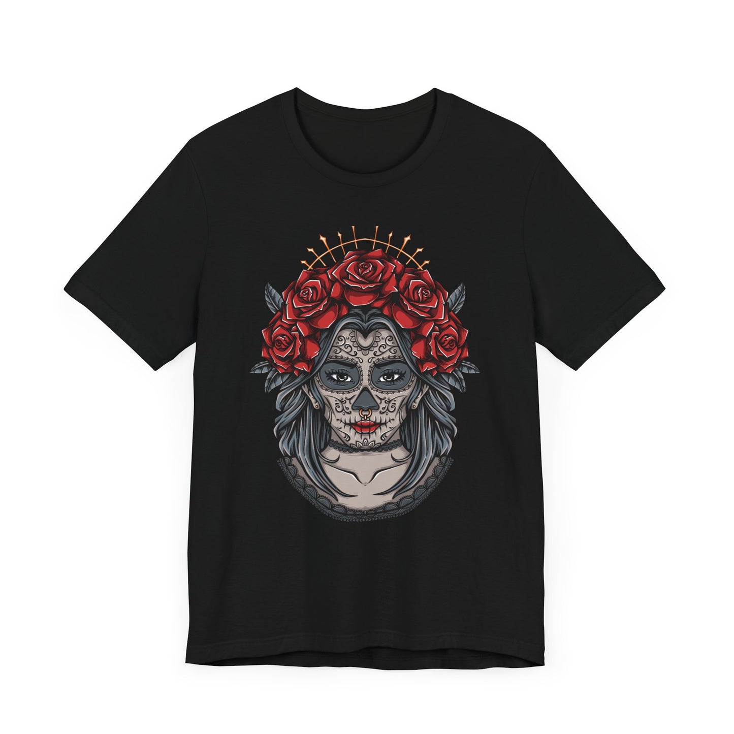 Sugar Skull T-Shirt, Gothic Graphic Tee for Teens, Unisex Tshirt Aesthetic Gifts For Him, Day Of The Dead Shirt Design