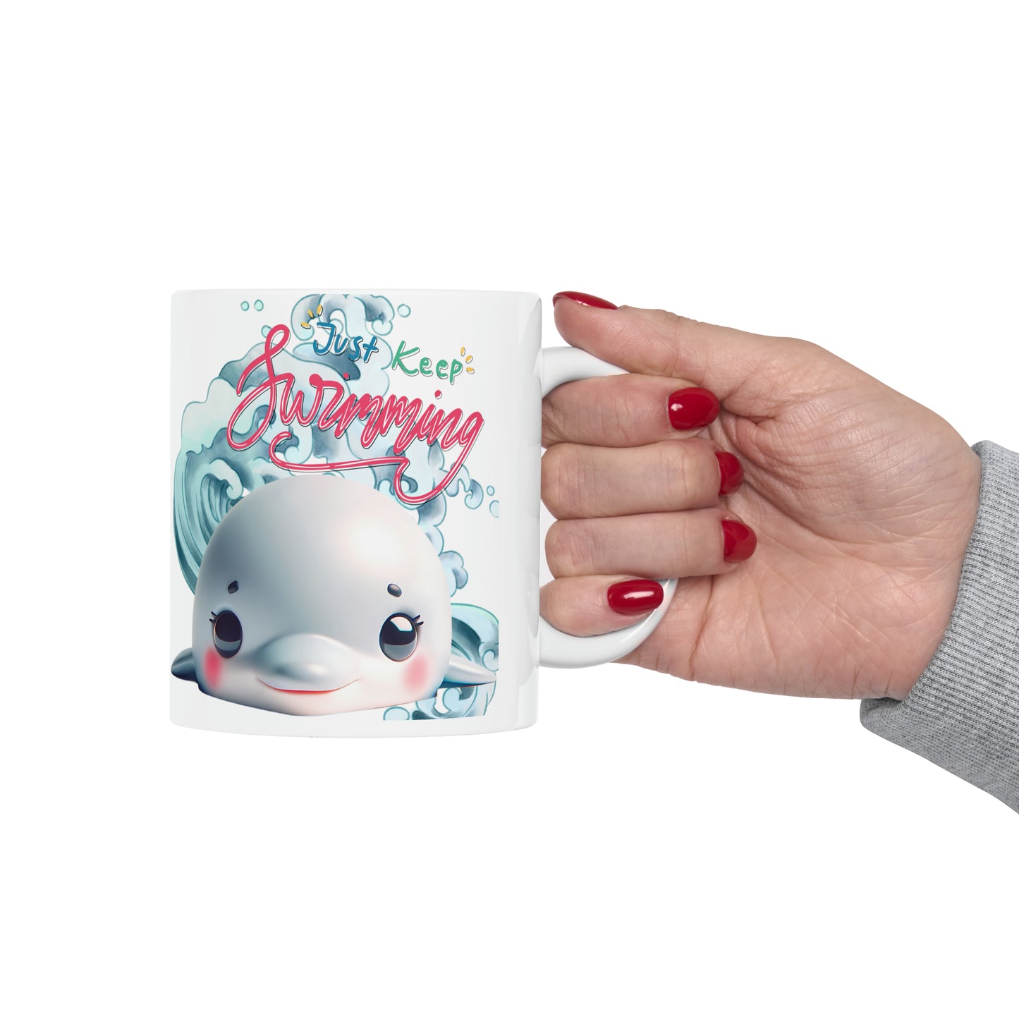 Whale Coffee Mug | Motivational Ceramic Mug 11oz | Beach Gift For Ocean Lovers | Inspirational Gifts For Teens | Just Keep Swimming