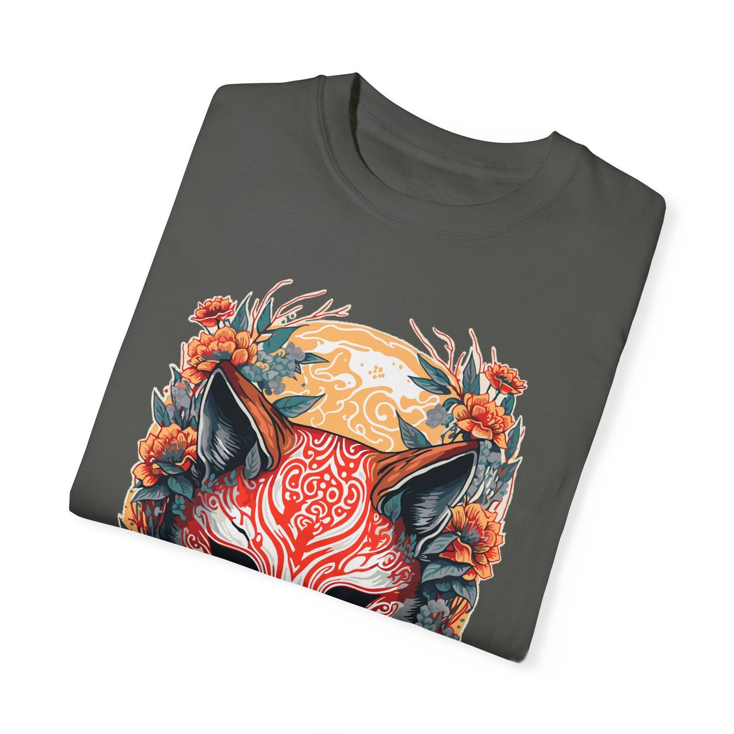Japanese Kitsune Mask Comfort Colors Tshirt | Mens T-Shirt Graphic Tees Men Shirt Casual | Comfy Loose Fit Summer Clothes | Cotton Street Wear Clothing College Fashion