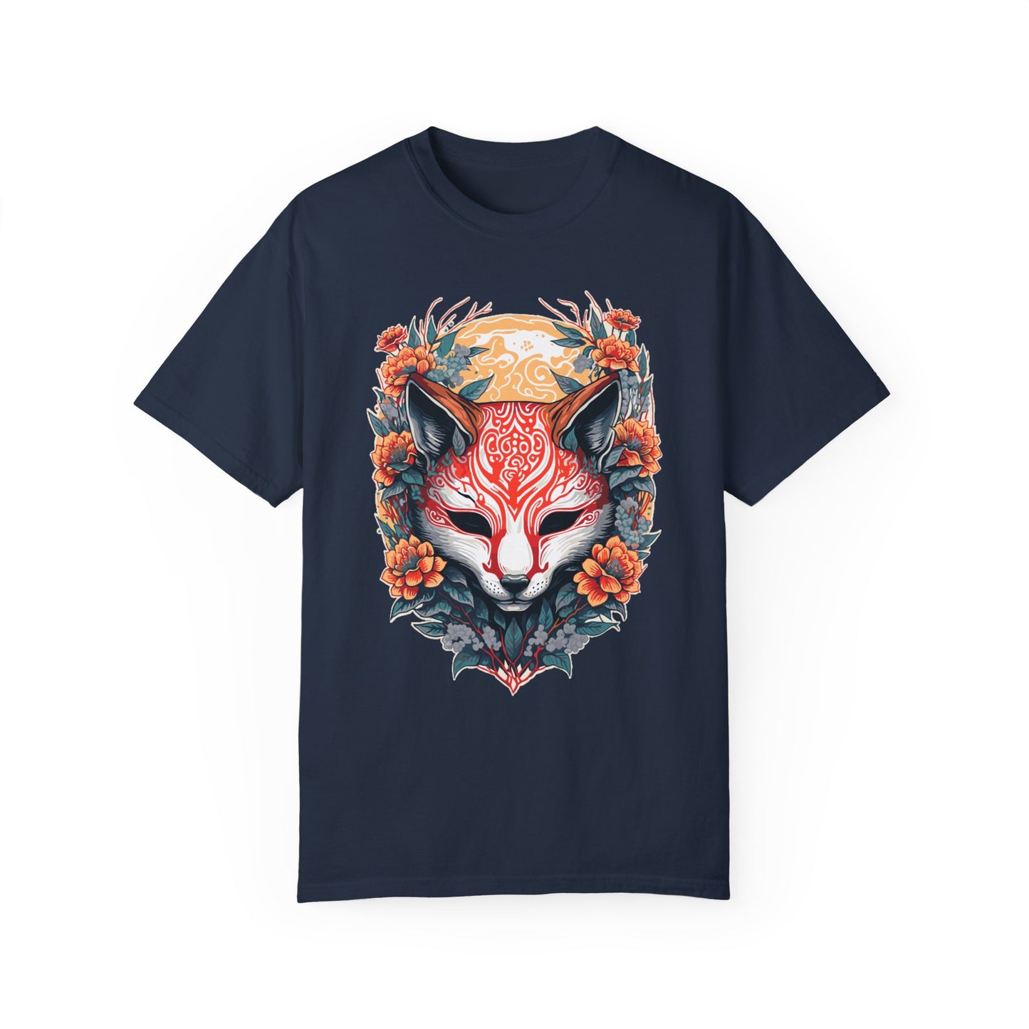 Japanese Kitsune Mask Comfort Colors Tshirt | Mens T-Shirt Graphic Tees Men Shirt Casual | Comfy Loose Fit Summer Clothes | Cotton Street Wear Clothing College Fashion