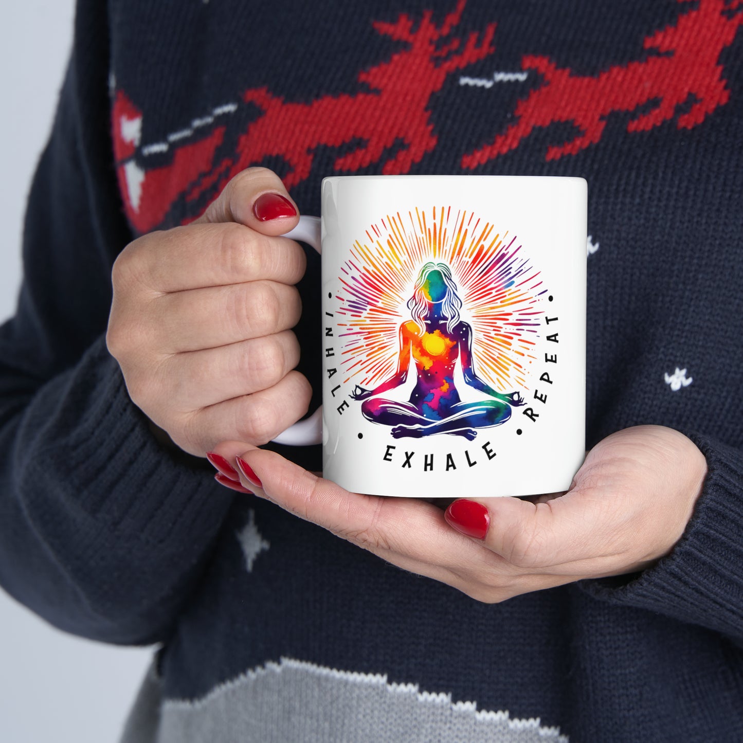 Yoga Coffee Mug, Namaste Ceramic Mug 11oz, Meditation Gifts For Her, Chakra Gift For Mom, Inhale Exhale Repeat
