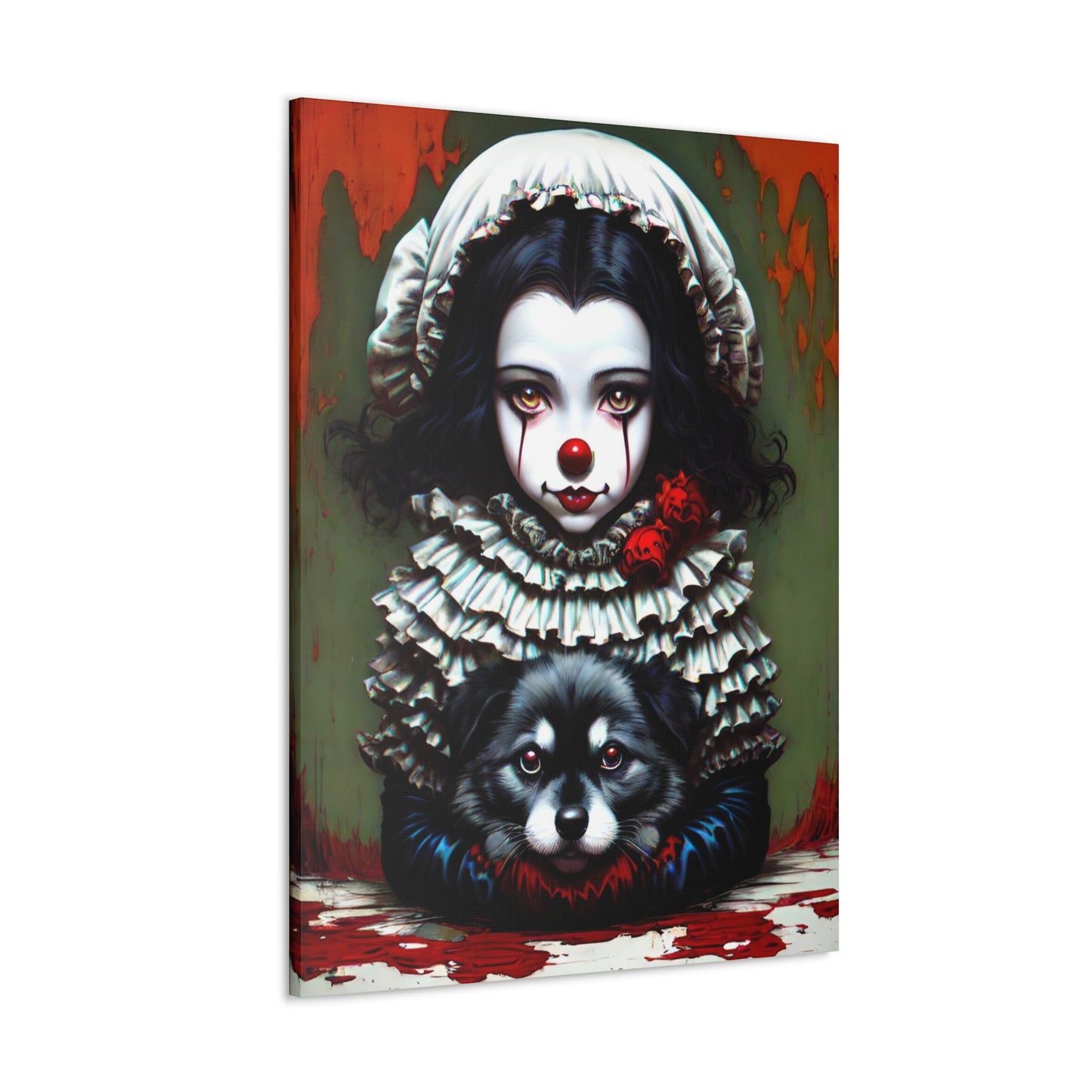 Sad Clown Girl Holding A Dog Canvas Gallery Wrap 30x40 Wall Hang Colorful Print