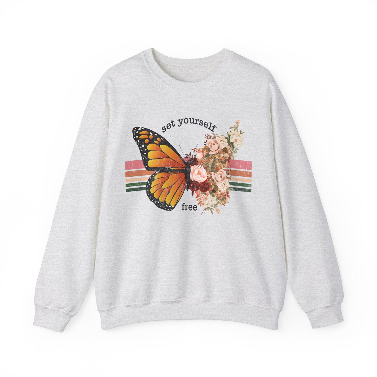 Butterfly Sweatshirt Floral Graphic Pullover Sweater | Motivational Gifts For Mom - Set Yourself Free