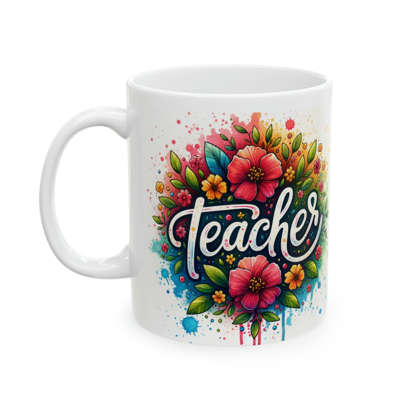 Teacher Coffee Mug, Customized Ceramic Mug 11oz, Floral Gifts For Coffee Lovers, School Gift For Teachers
