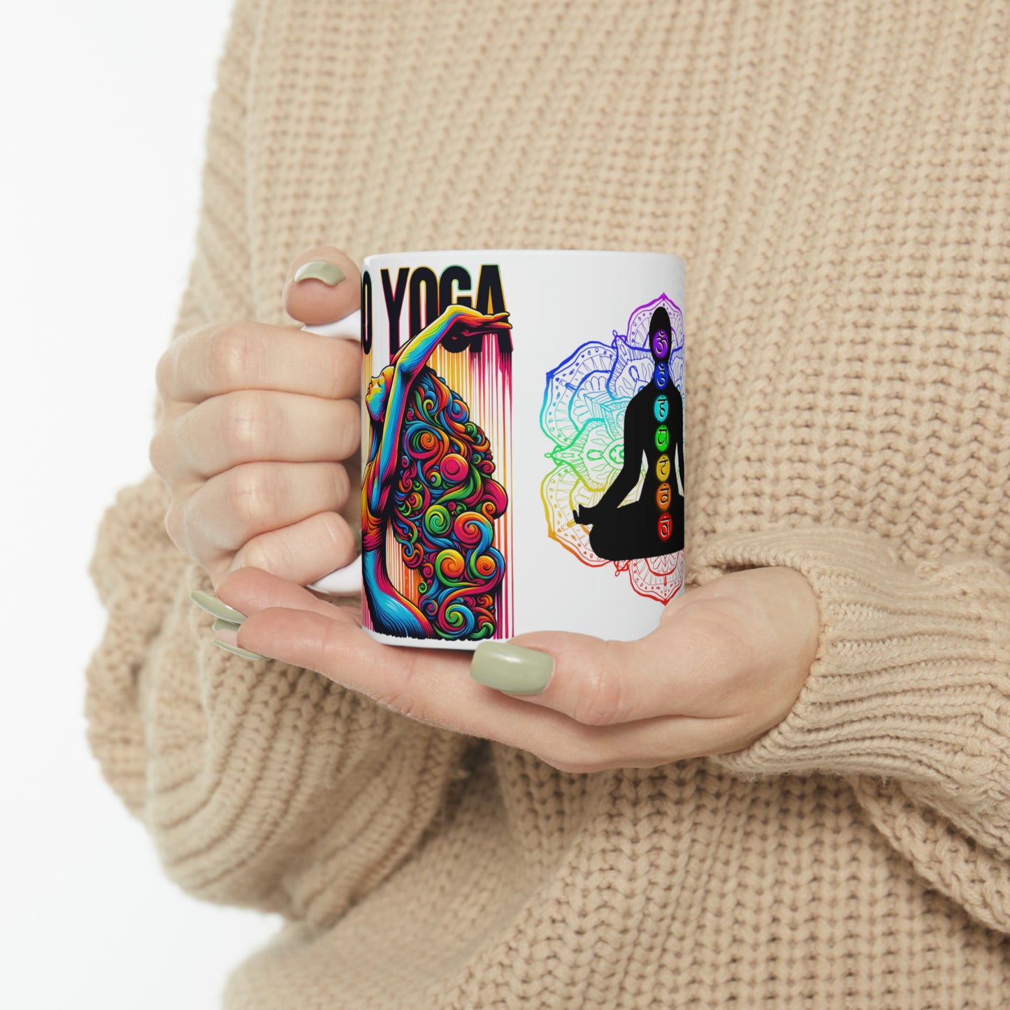 Yoga Coffee Mug, Namaste Ceramic Mug 11oz, Meditation Gifts For Her, Chakra Gift For Mom