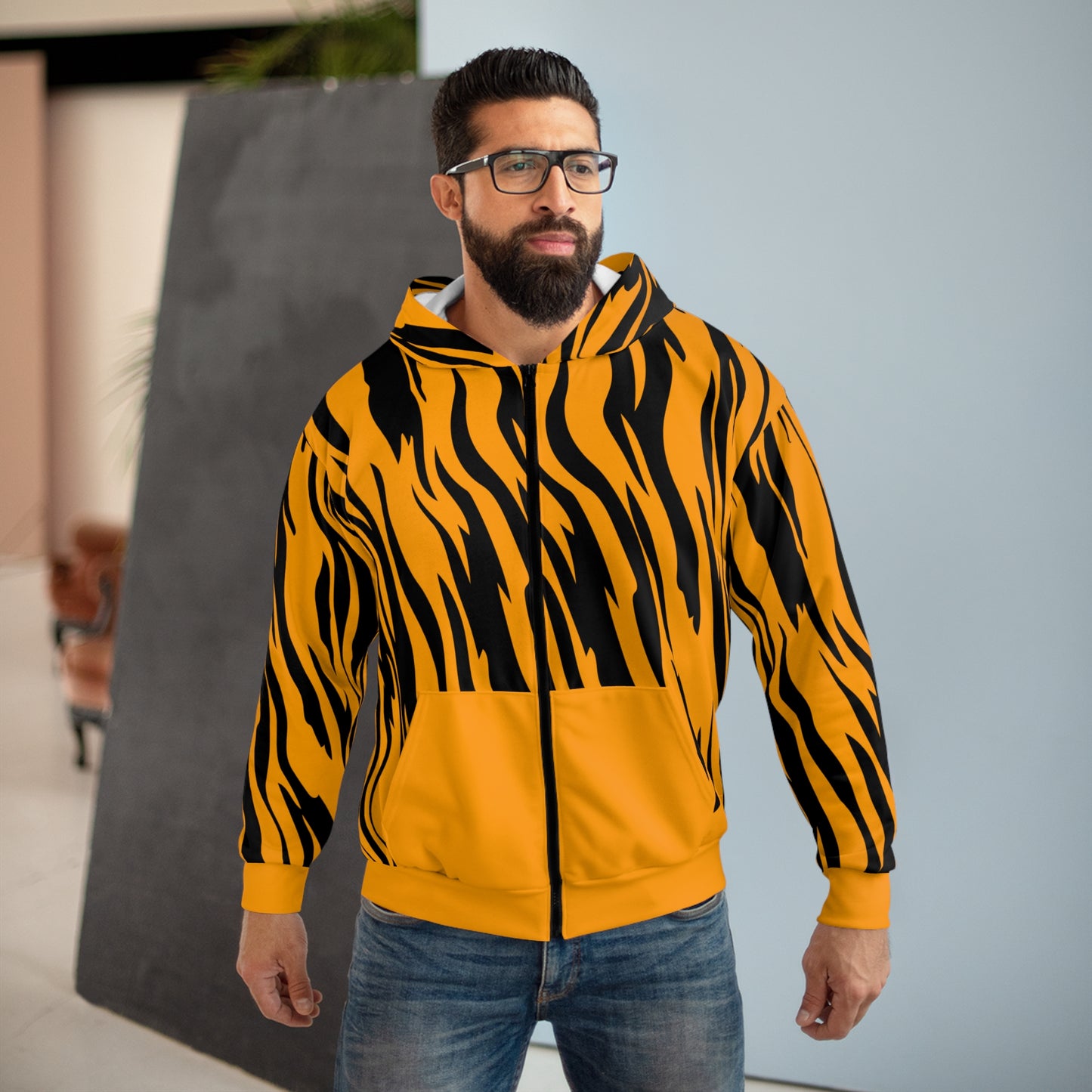 Unisex Zip Hoodie AOP / Queen Tiger Print All Over Print Hoodie / Aesthetic Pullover Zipper Hooded Jacket