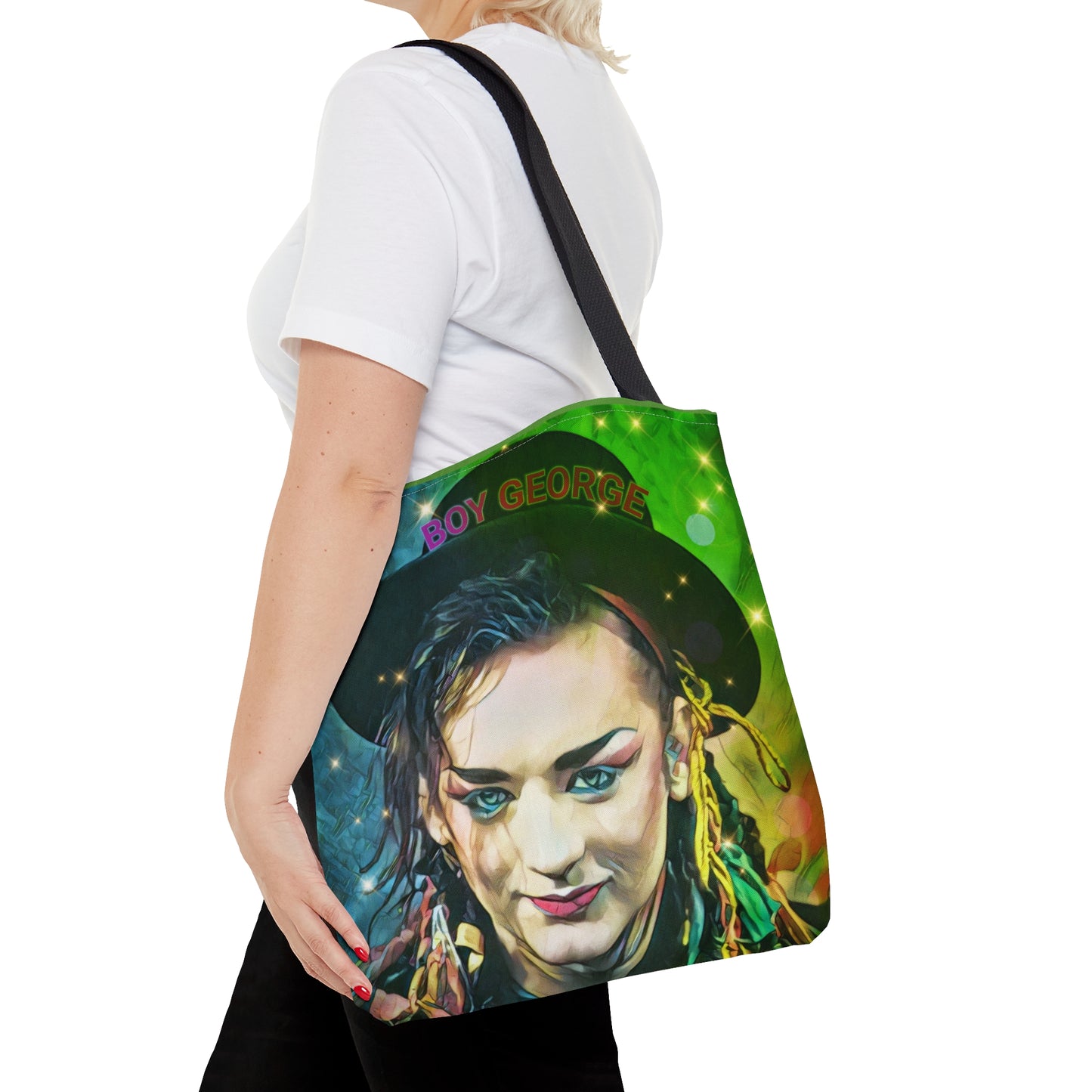 80s Style Pop Icon Retro Tote Bag - Cassette Tapes Pattern in Neon Colors Design For Women