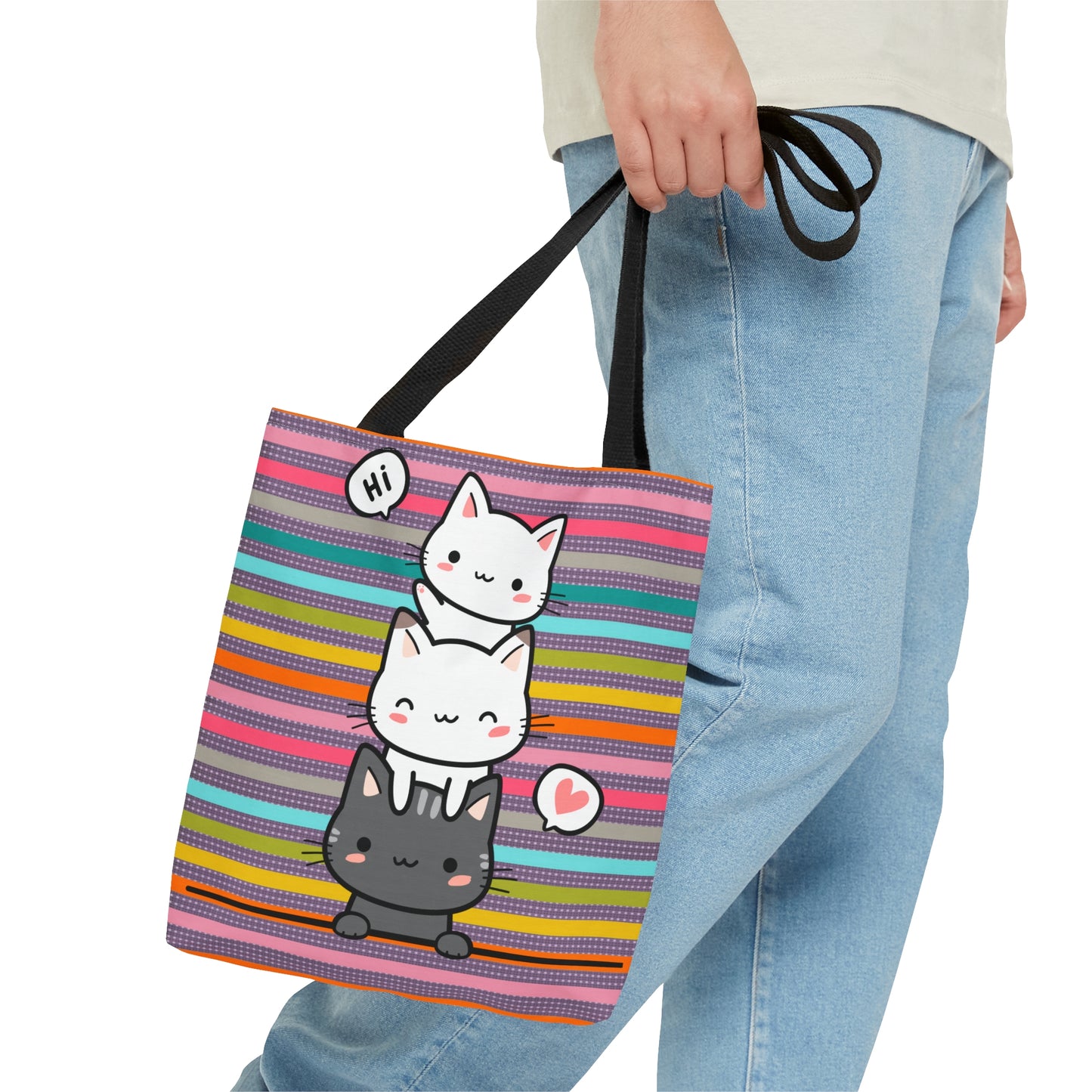 3 Cute Cats Tote Bag - Rainbow Pattern Design For Women