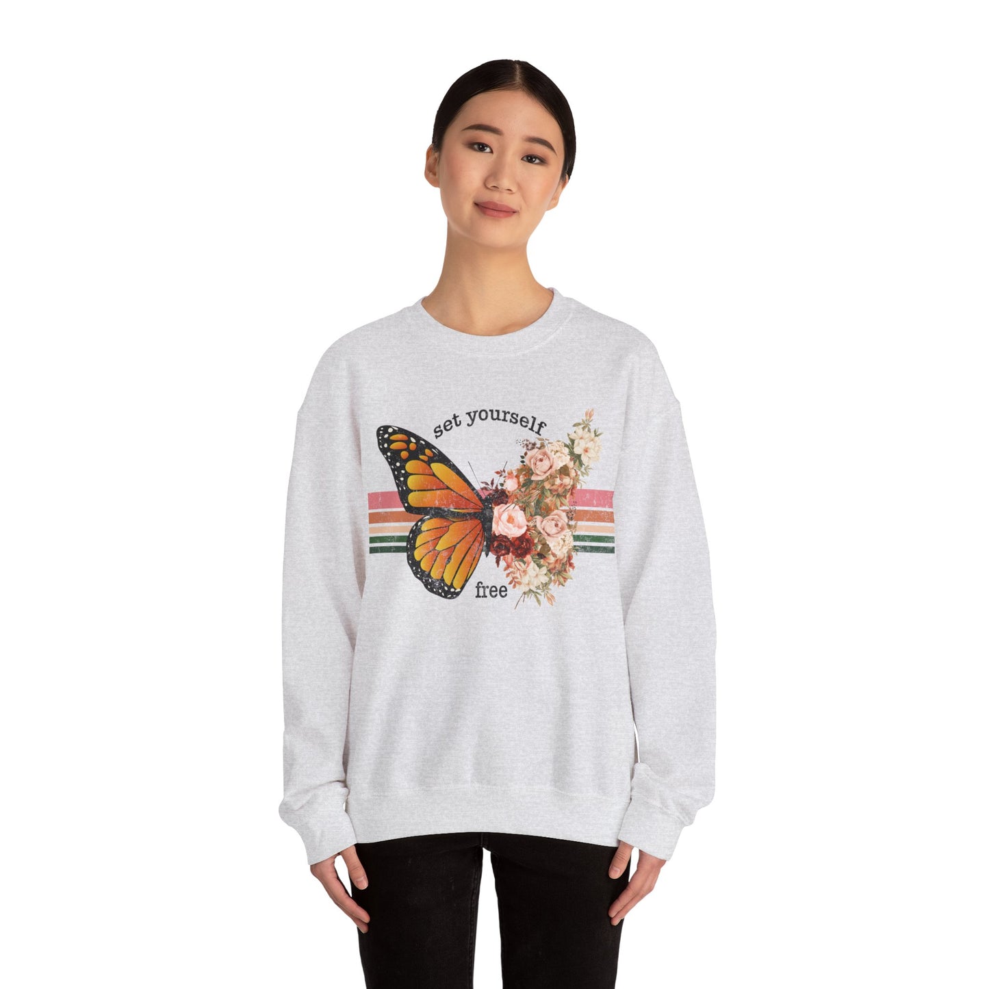 Butterfly Sweatshirt Floral Graphic Pullover Sweater | Motivational Gifts For Mom - Set Yourself Free