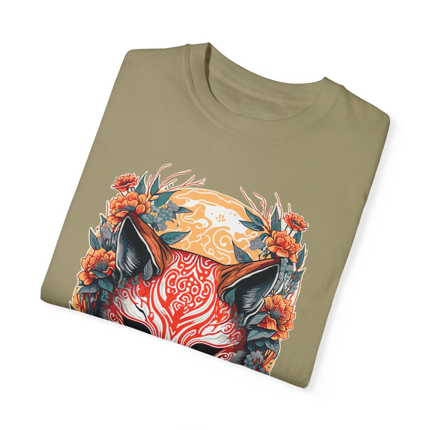 Japanese Kitsune Mask Comfort Colors Tshirt | Mens T-Shirt Graphic Tees Men Shirt Casual | Comfy Loose Fit Summer Clothes | Cotton Street Wear Clothing College Fashion