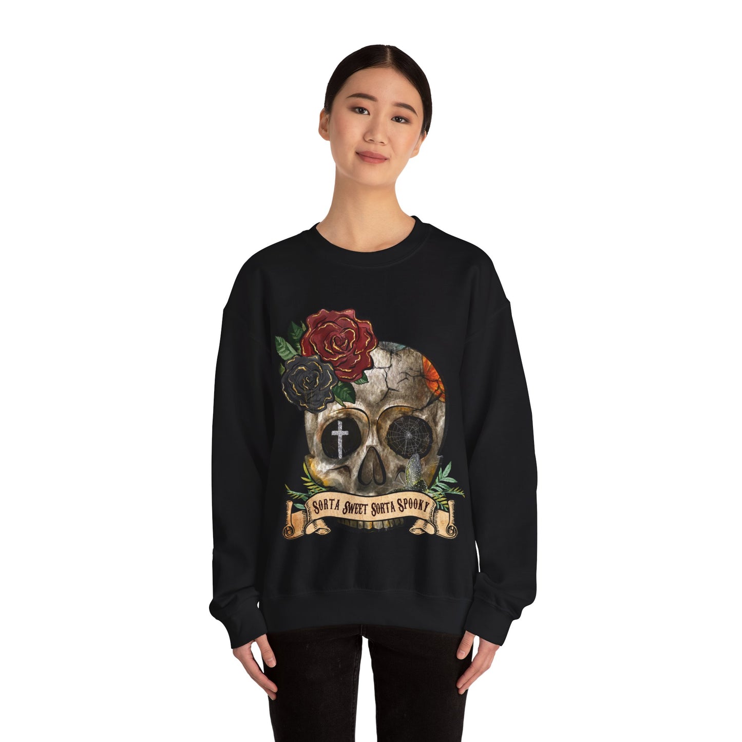 Goth Sweatshirt Skull Graphic Pullover Sweater | Gothic Gifts For Teens Halloween Outfit | Sorta Sweet Sorta Spooky