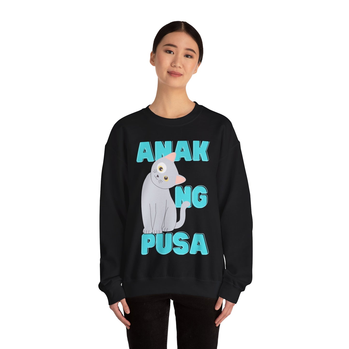 Filipino Sweatshirt Pinoy Graphic Pullover Sweater | Philippine Gifts For Cat Lovers | Tagalog - Anak Ng Pusa