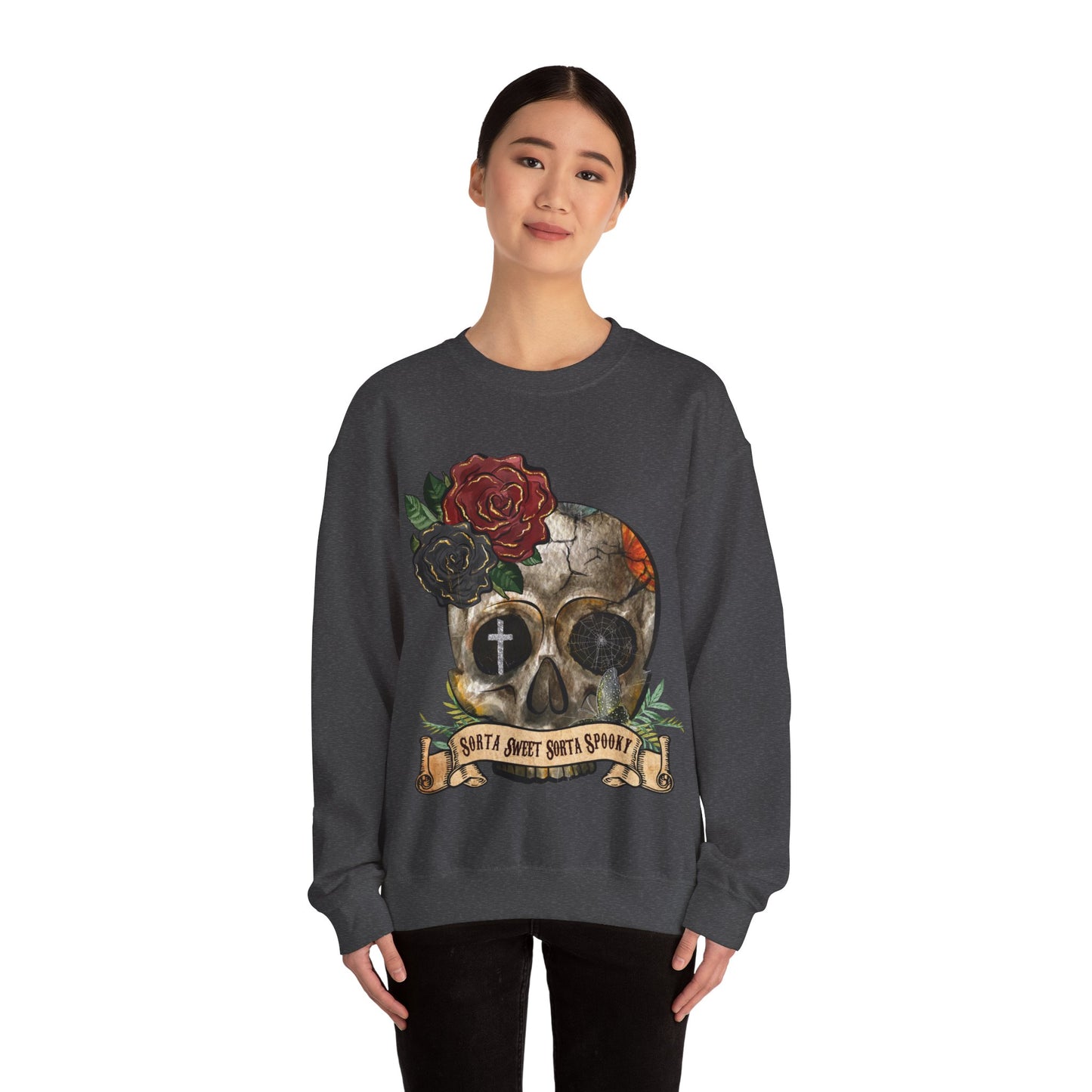 Goth Sweatshirt Skull Graphic Pullover Sweater | Gothic Gifts For Teens Halloween Outfit | Sorta Sweet Sorta Spooky