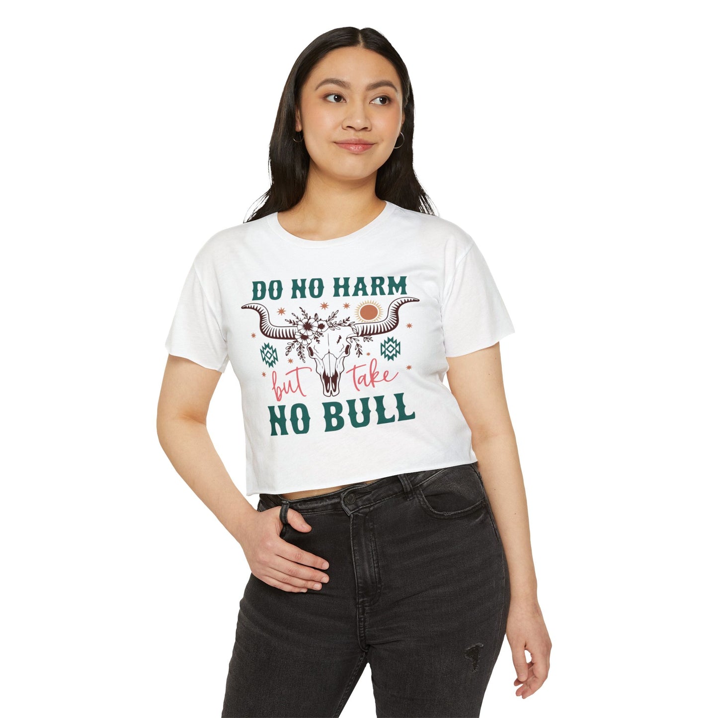 Boho Crop Top For Women, Cow Gifts For Her, Retro. T-Shirt Croptop Casual Summer Tshirt Merch, Take No Bull