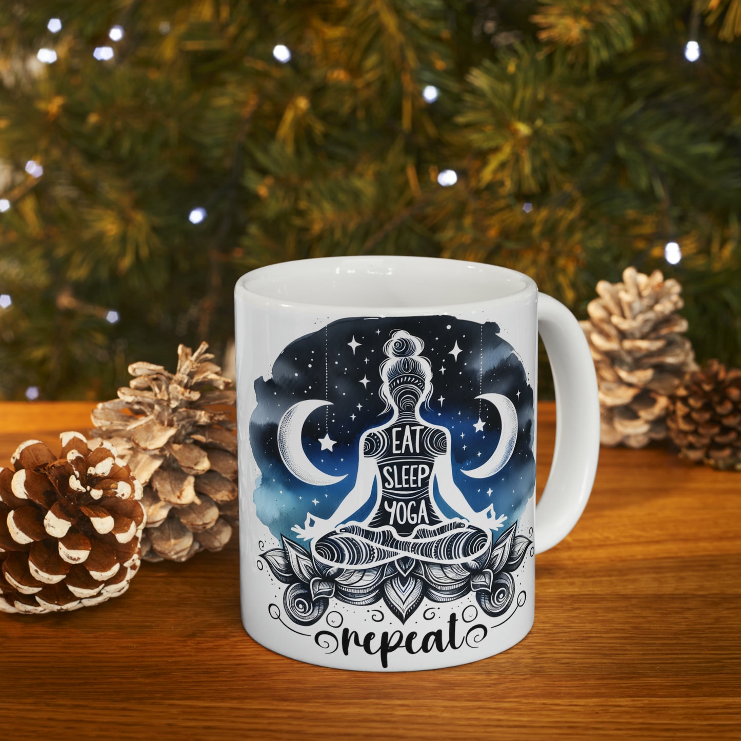 Yoga Coffee Mug, Namaste Ceramic Mug 11oz, Meditation Gifts For Her, Relaxing Gift For Mom, Eat Sleep Yoga Repeat
