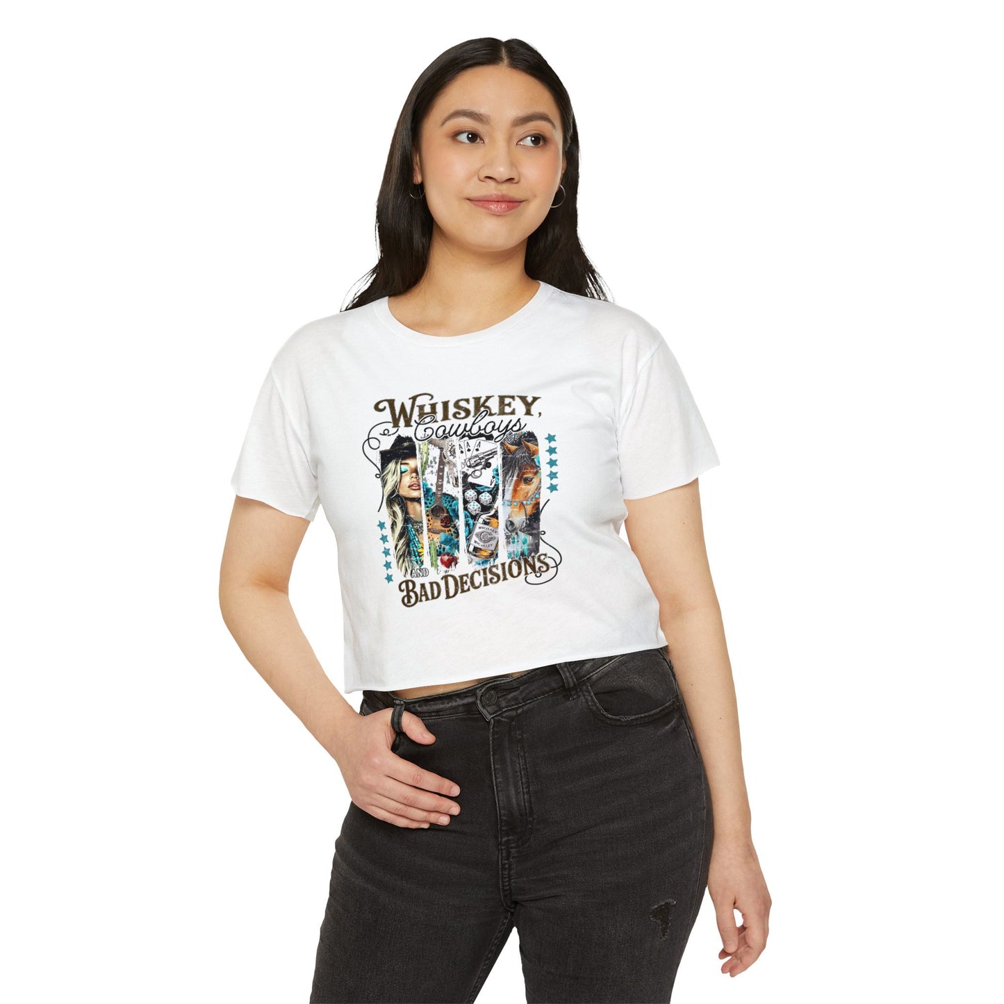 Whiskey Cowboys & Bad Decisions Crop Top For Women, Western Gifts For Her, Texas T-Shirt Croptop TShirt Merch