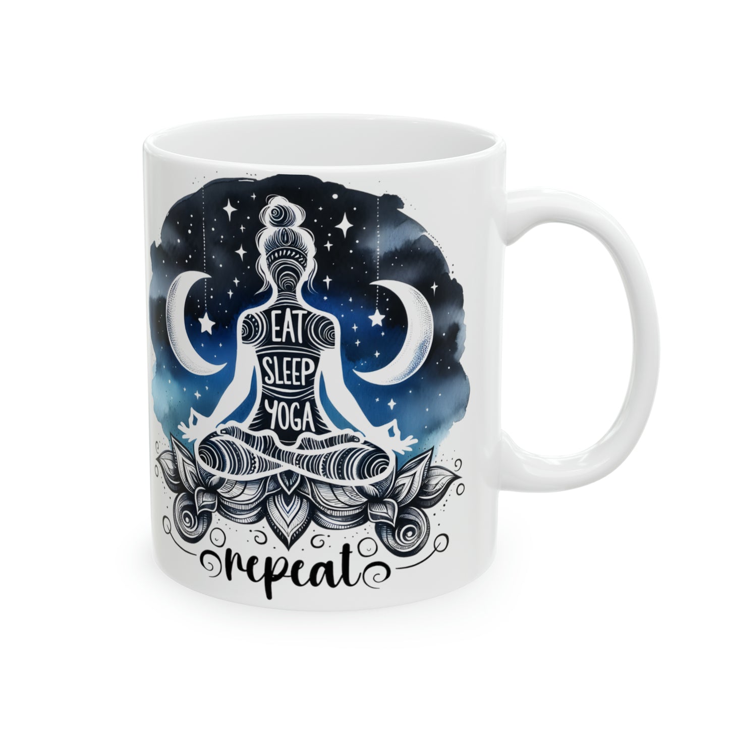 Yoga Coffee Mug, Namaste Ceramic Mug 11oz, Meditation Gifts For Her, Relaxing Gift For Mom, Eat Sleep Yoga Repeat