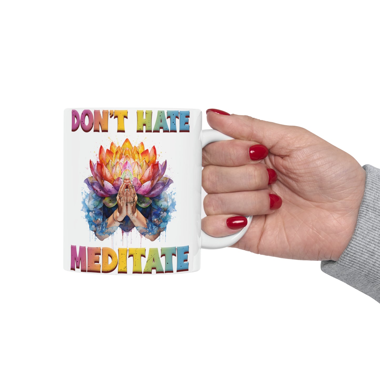 Yoga Coffee Mug, Namaste Ceramic Mug 11oz, Meditation Gifts For Him, Chakra Gift For Dad, Dont Hate Meditate