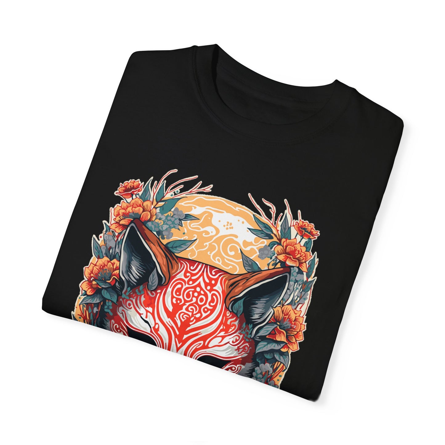 Japanese Kitsune Mask Comfort Colors Tshirt | Mens T-Shirt Graphic Tees Men Shirt Casual | Comfy Loose Fit Summer Clothes | Cotton Street Wear Clothing College Fashion
