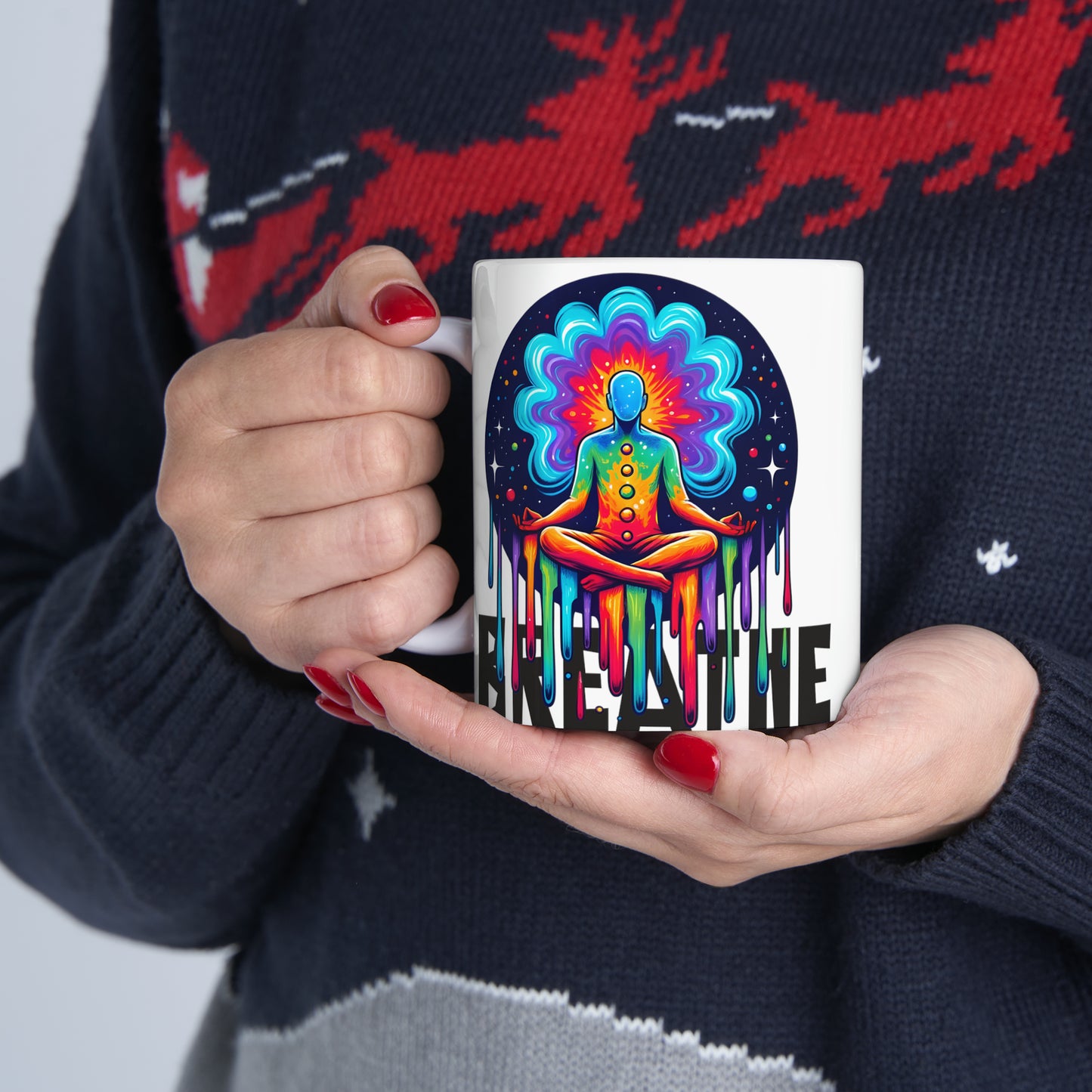 Yoga Coffee Mug, Namaste Ceramic Mug 11oz, Meditation Gifts For Him, Chakra Gift For Dad, Breathe