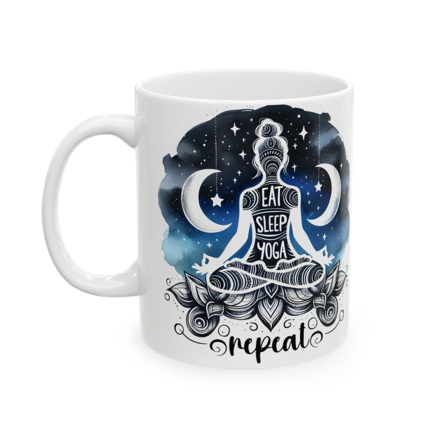Yoga Coffee Mug, Namaste Ceramic Mug 11oz, Meditation Gifts For Her, Relaxing Gift For Mom, Eat Sleep Yoga Repeat