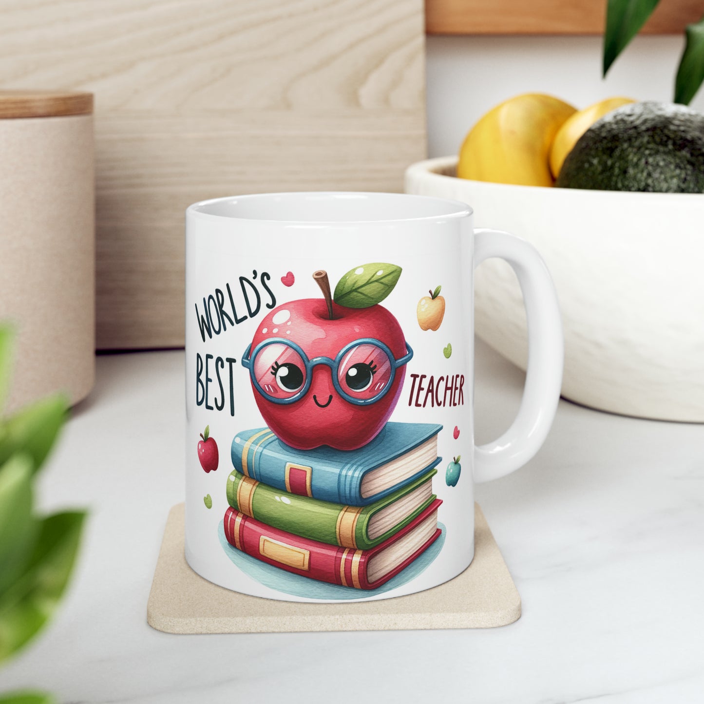 Teacher Coffee Mug | Apple Ceramic Mug 11oz | Cute Gift For Book Lovers