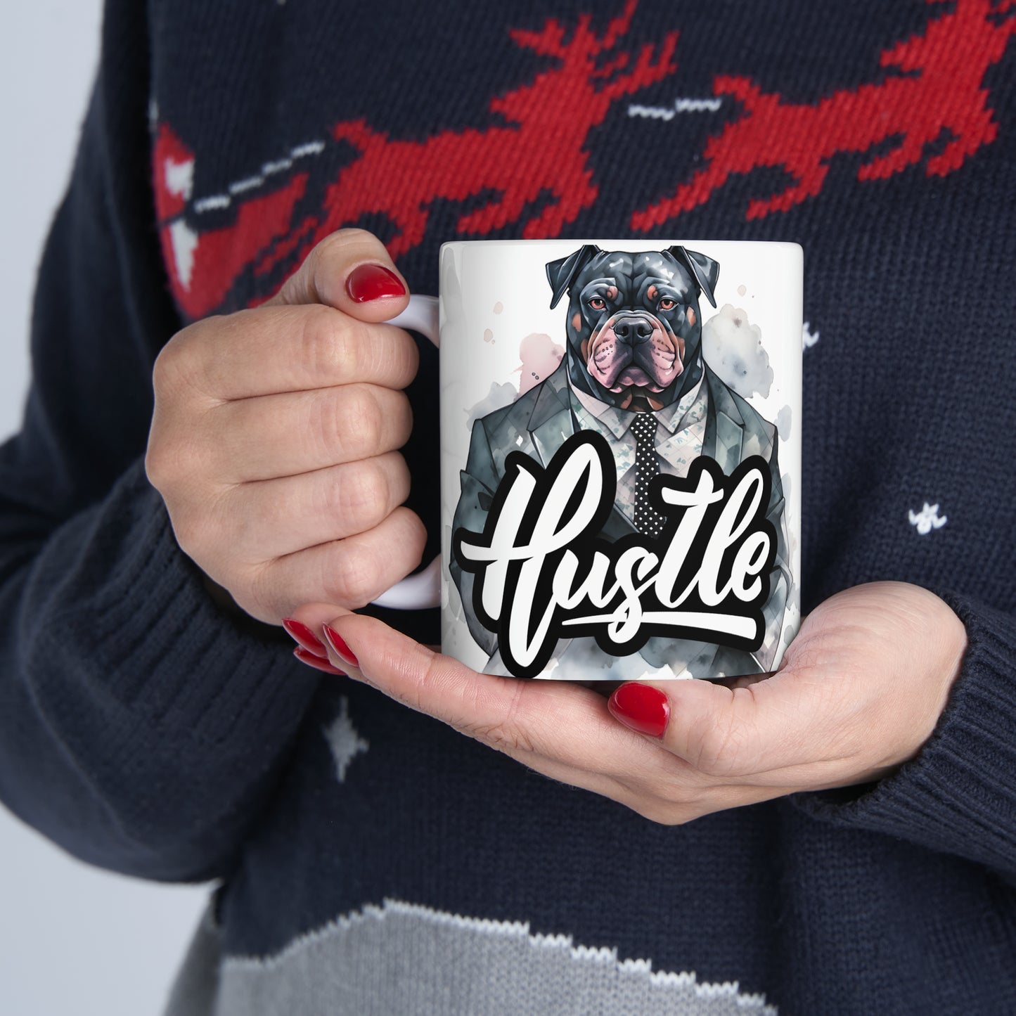 Pitbull Coffee Mug, Hustle Ceramic Mug 11oz, Small Business Gifts For Dog Lovers, Father Gift For Dad
