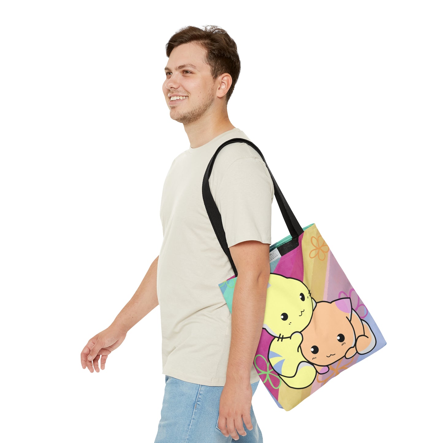 2 Cats Tote Bag - Rainbow Pattern Design For Women