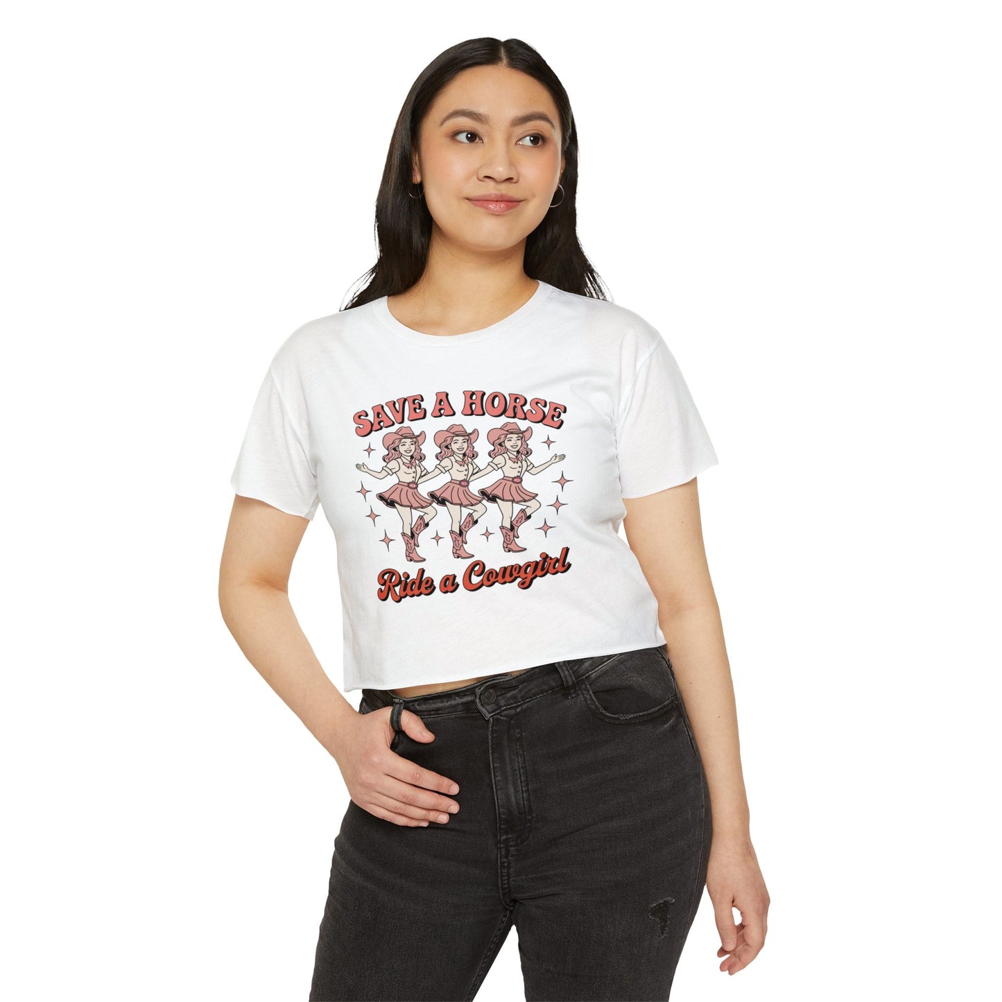 Cowgirl Crop Top For Women, Western Gifts For Her, Rodeo T-Shirt Croptop Casual Summer TShirt Merch, Save a Horse Ride A Cowgirl