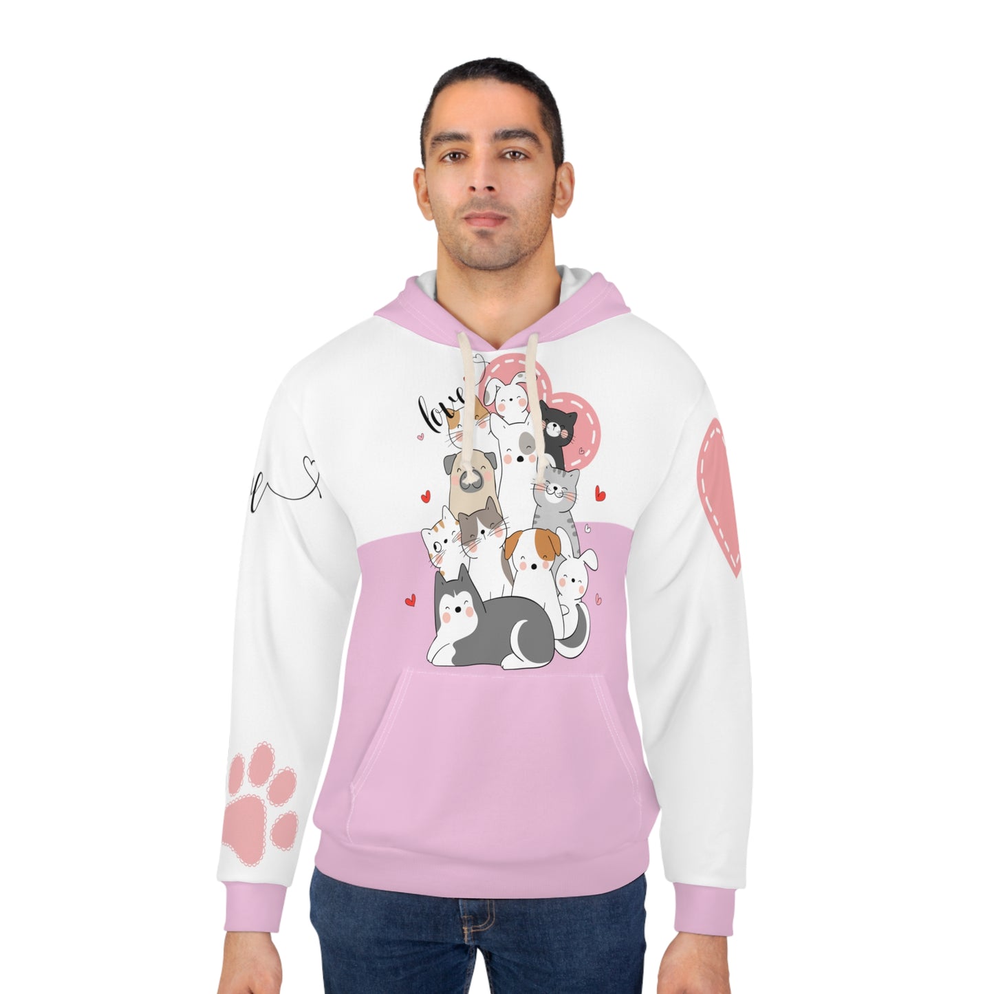 AOP Unisex Pullover Hoodie / Pastel Purple Cat Dog All Over Print Hoodie / Aesthetic Pullover Zipper Hooded Jacket