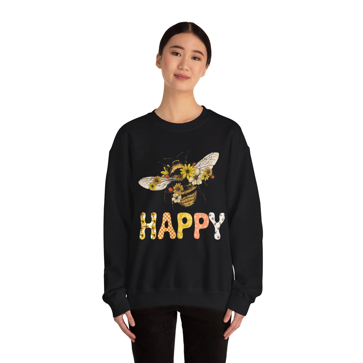 Be Happy Sweatshirt Bee Graphic Pullover Sweater | Motivational Gifts For Teachers | Floral