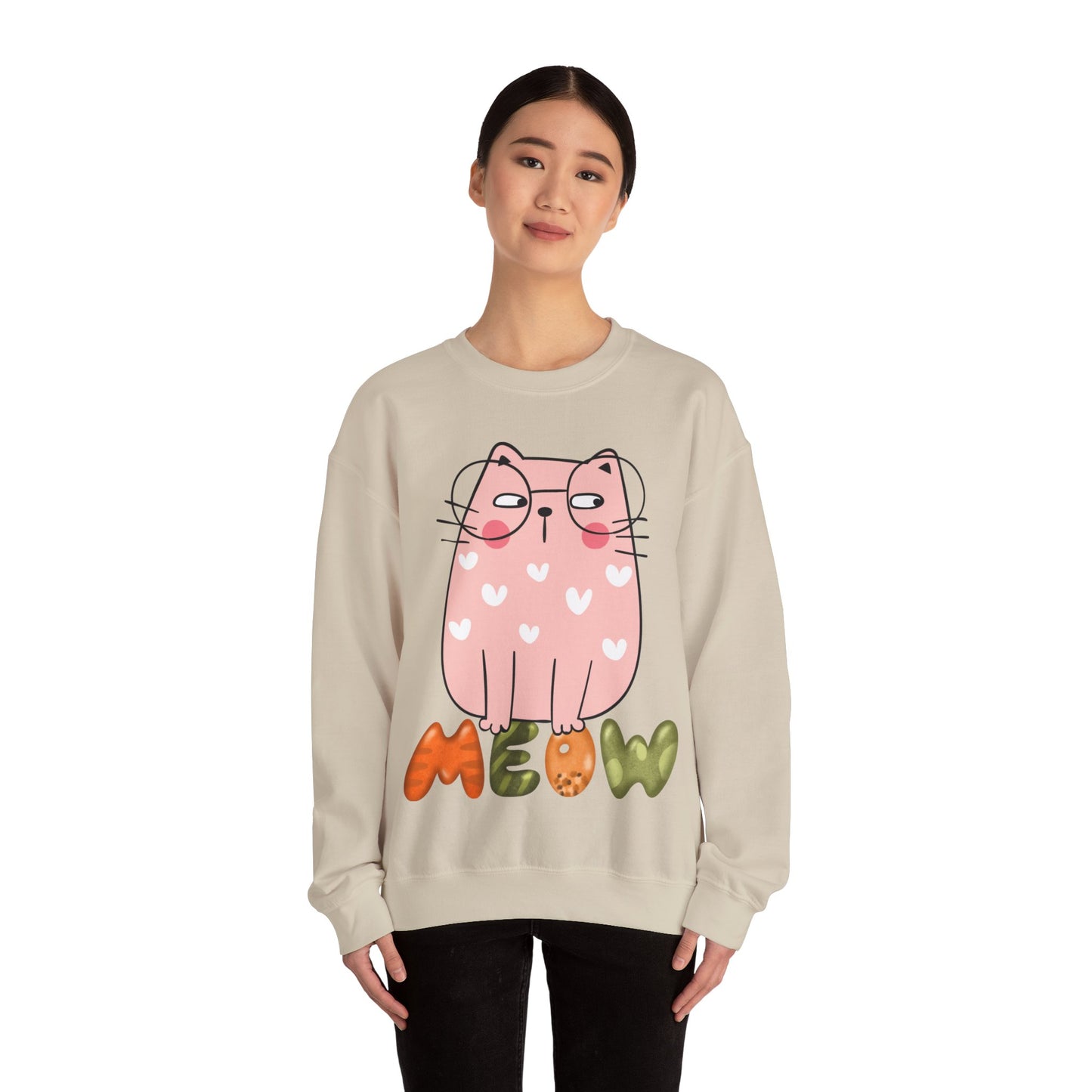Cat Sweatshirt Cute Graphic Pullover Sweater | Feline Gifts For Cat Lovers - Meow
