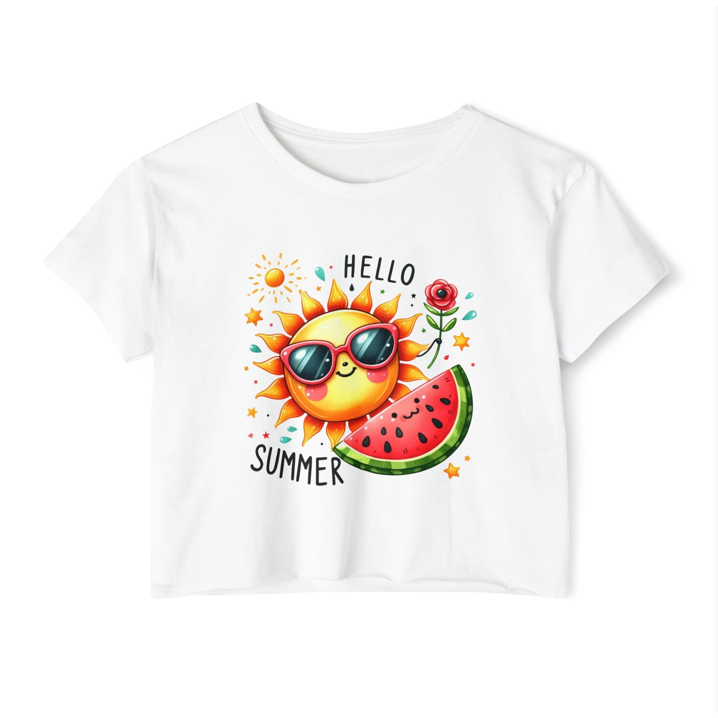 Watermelon Crop Top For Women, Sun Gifts For Her, Beach T-Shirt Croptop Casual Summer TShirt Merch