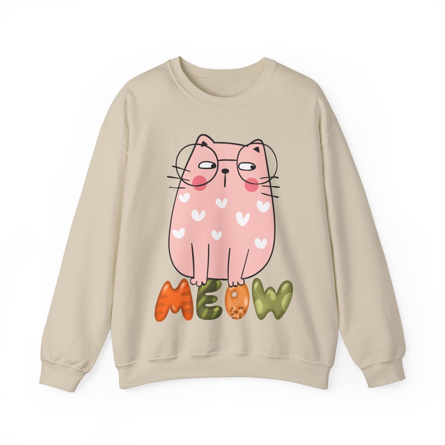 Cat Sweatshirt Cute Graphic Pullover Sweater | Feline Gifts For Cat Lovers - Meow