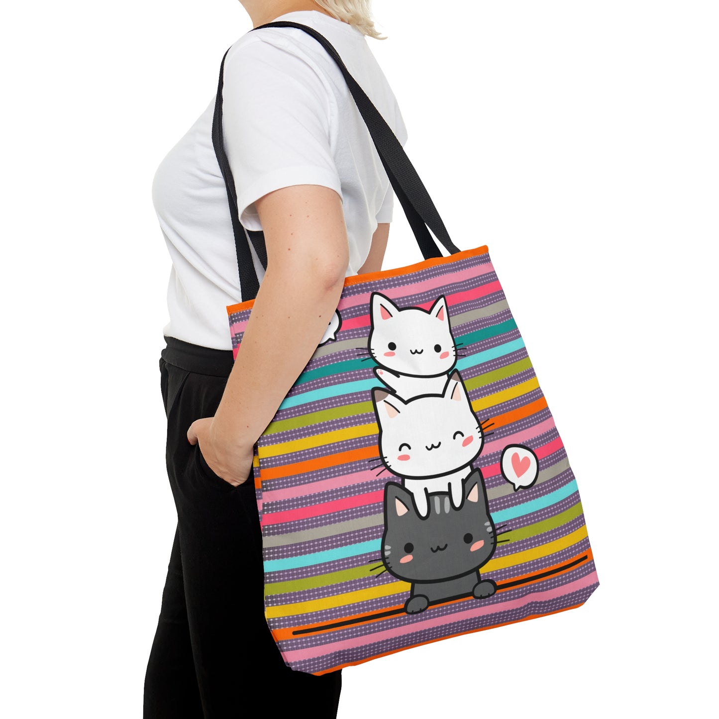 3 Cute Cats Tote Bag - Rainbow Pattern Design For Women