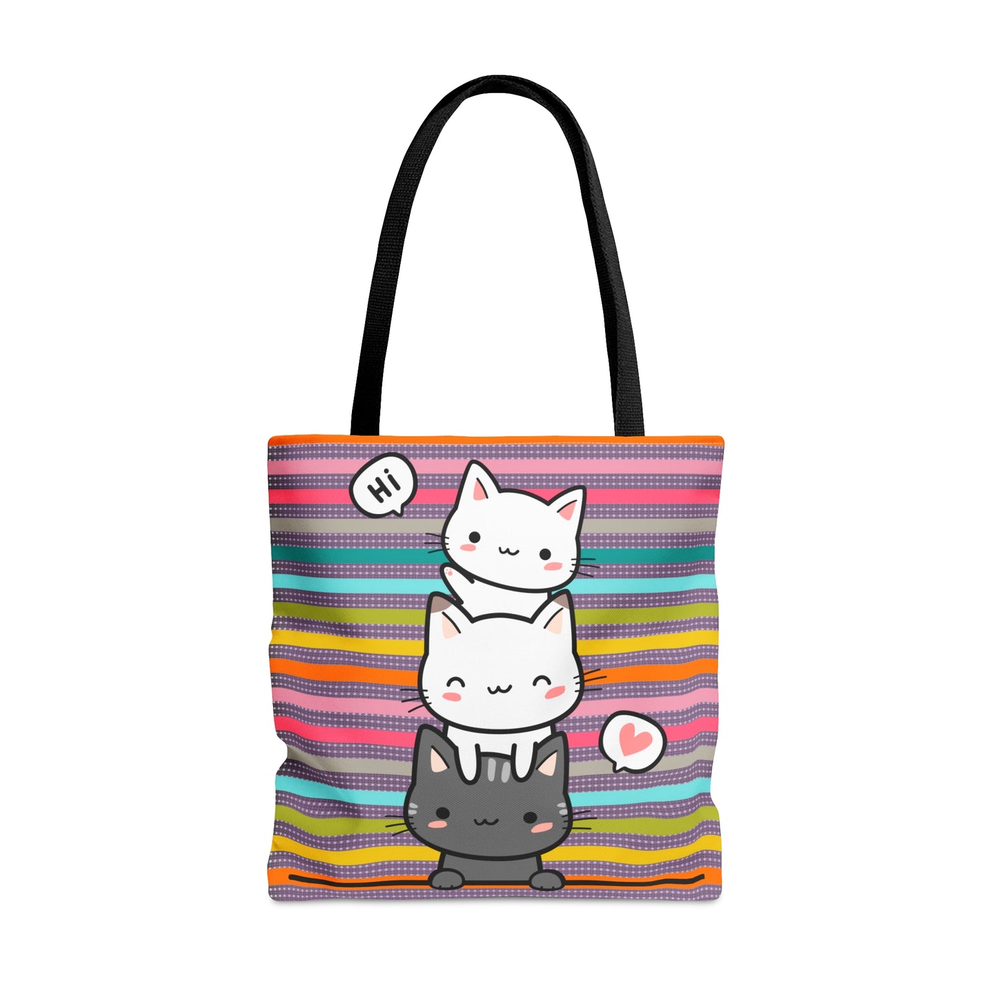 3 Cute Cats Tote Bag - Rainbow Pattern Design For Women