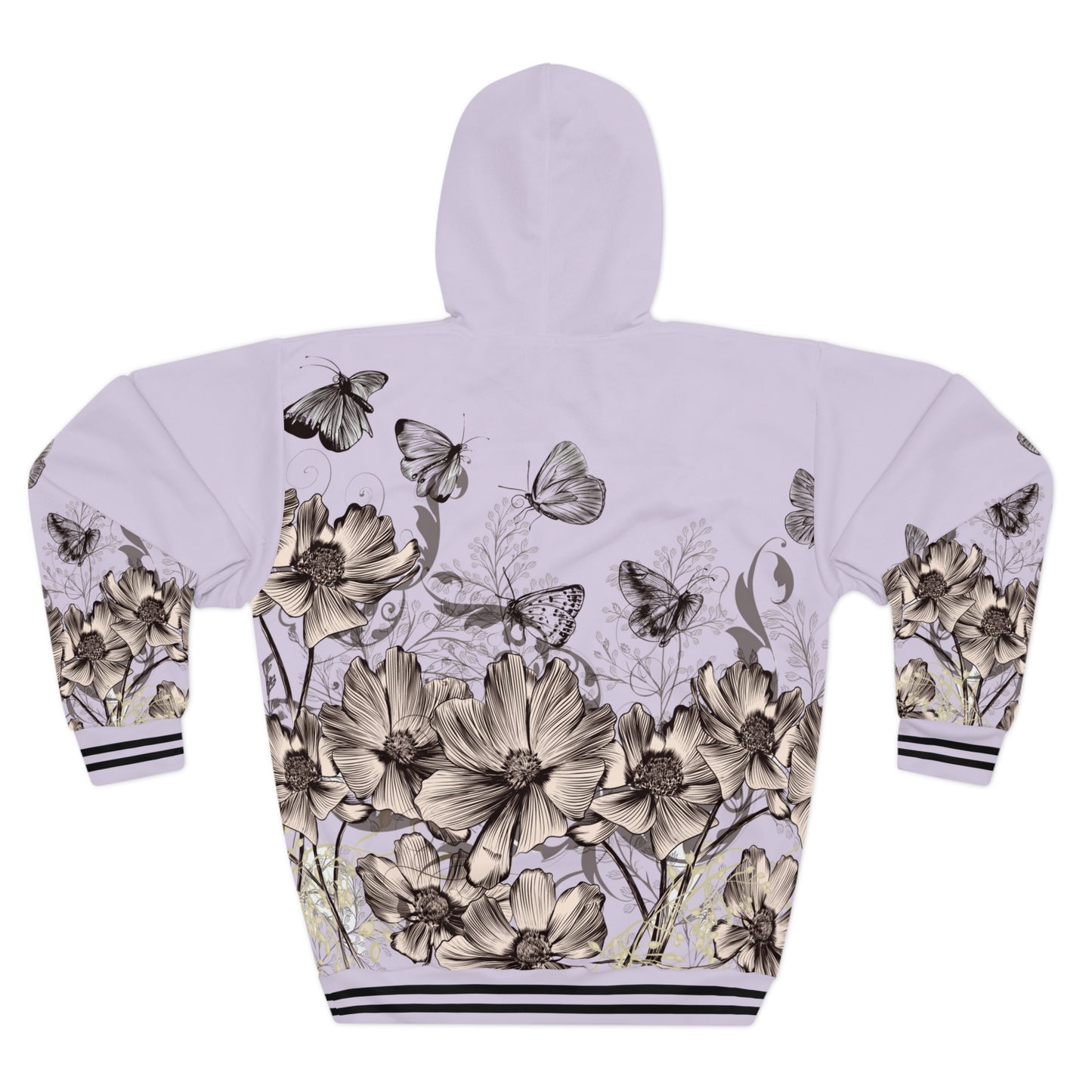 Butterfly Hoodie, Unisex Pullover Hoodie, Floral All Over Print Hoodie, Aesthetic Gift For Her,Flowers Hooded Sweatshirt, Cute Gift For Mom
