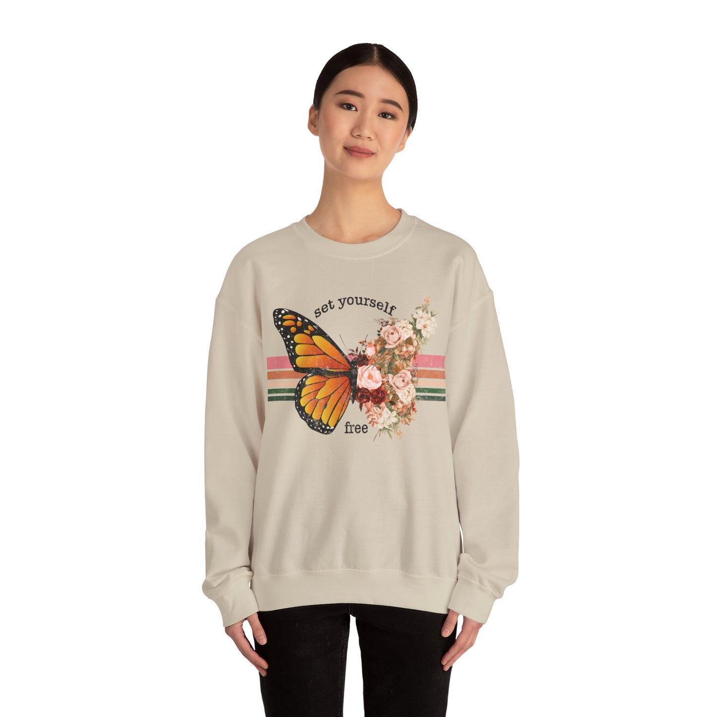 Butterfly Sweatshirt Floral Graphic Pullover Sweater | Motivational Gifts For Mom - Set Yourself Free