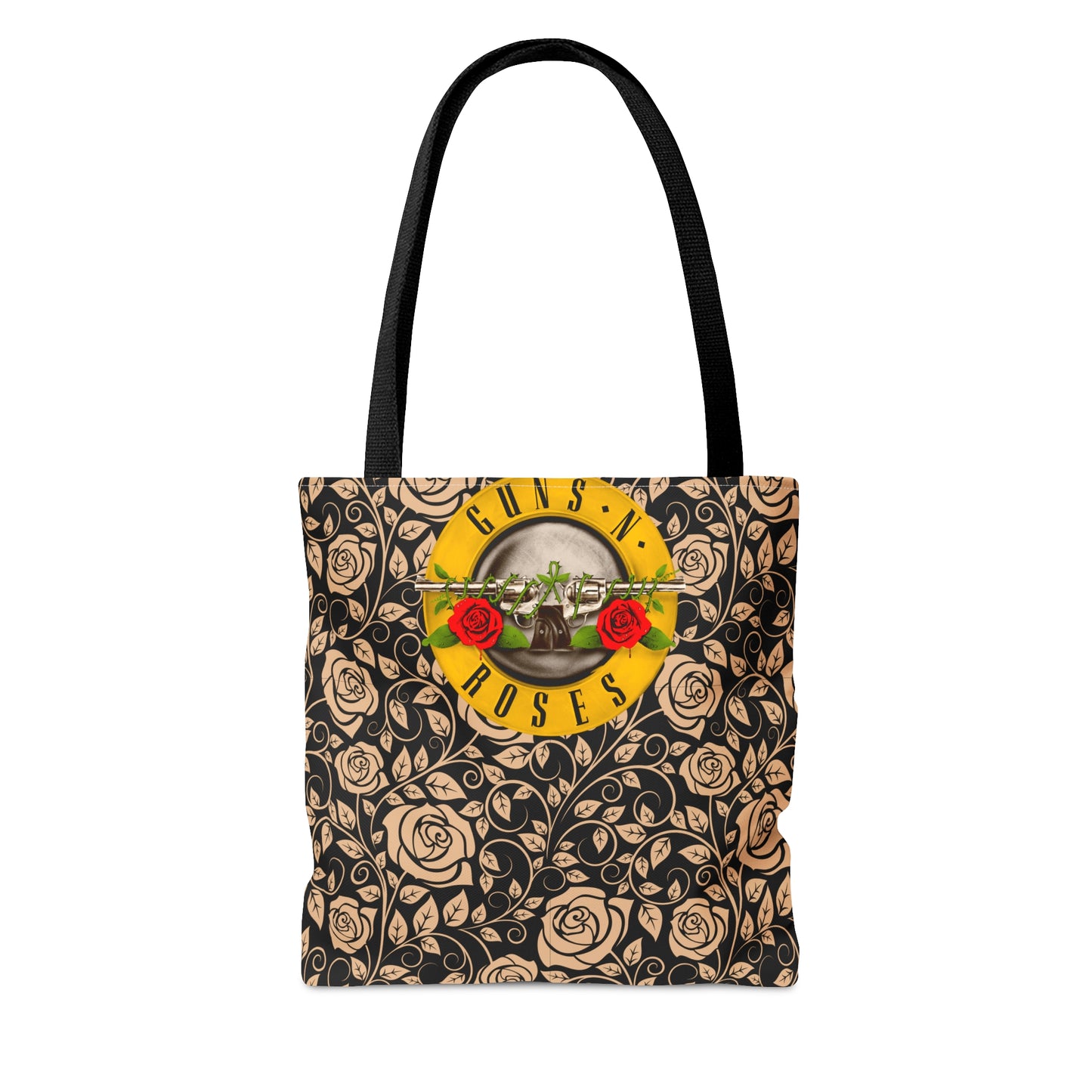 80s Rock Band Tote Bag - Beige Roses in Black Design For Women