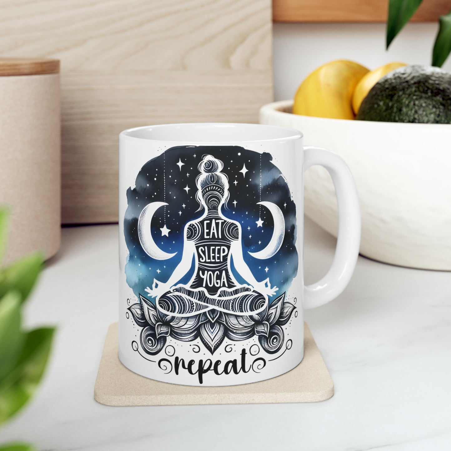 Yoga Coffee Mug, Namaste Ceramic Mug 11oz, Meditation Gifts For Her, Relaxing Gift For Mom, Eat Sleep Yoga Repeat