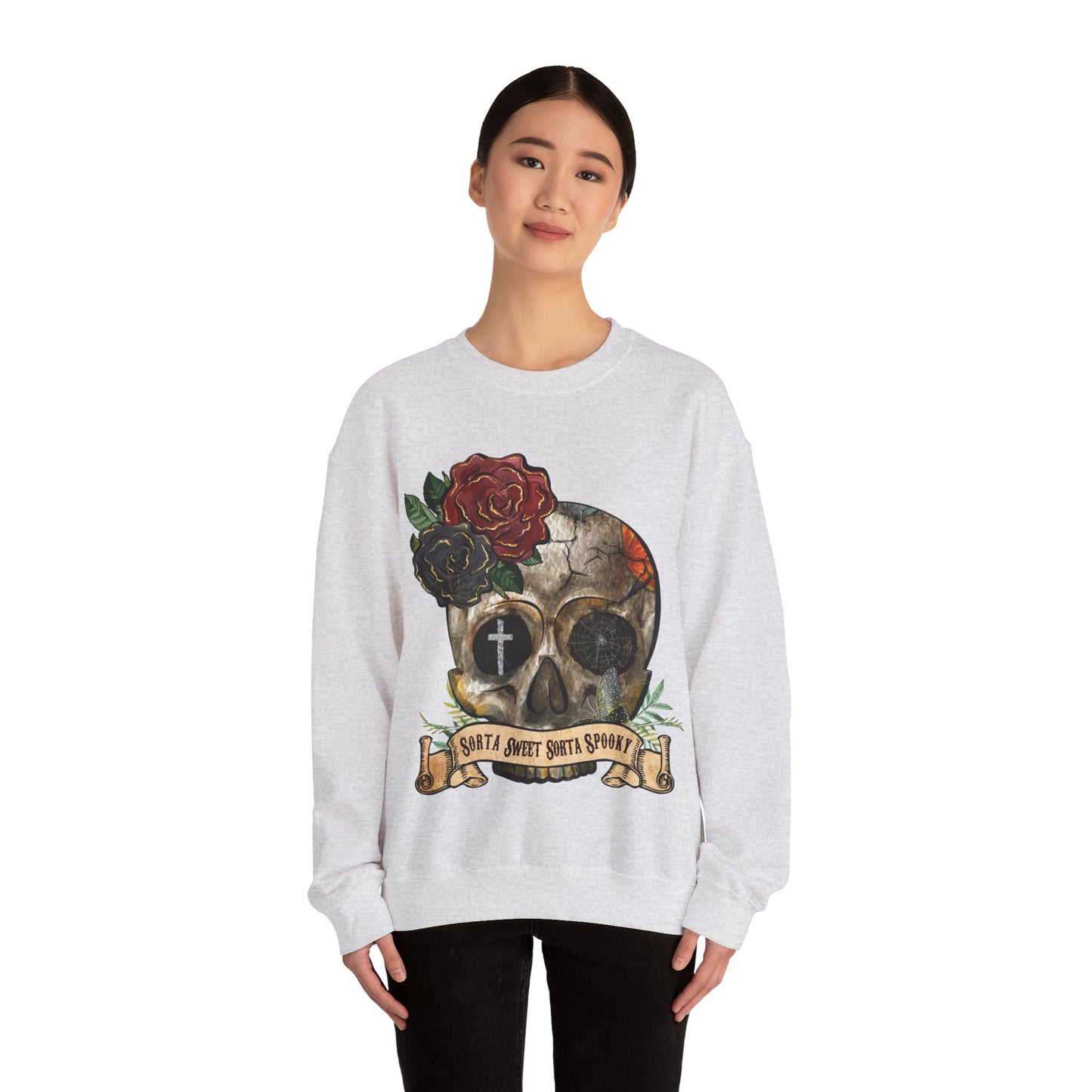 Goth Sweatshirt Skull Graphic Pullover Sweater | Gothic Gifts For Teens Halloween Outfit | Sorta Sweet Sorta Spooky