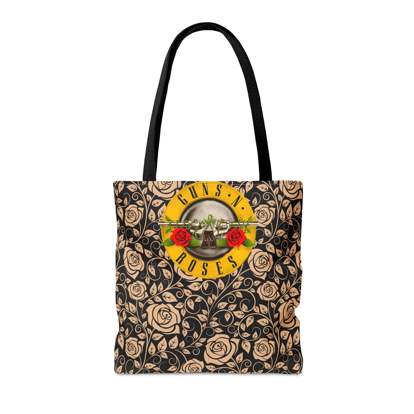 80s Rock Band Tote Bag - Beige Roses in Black Design For Women