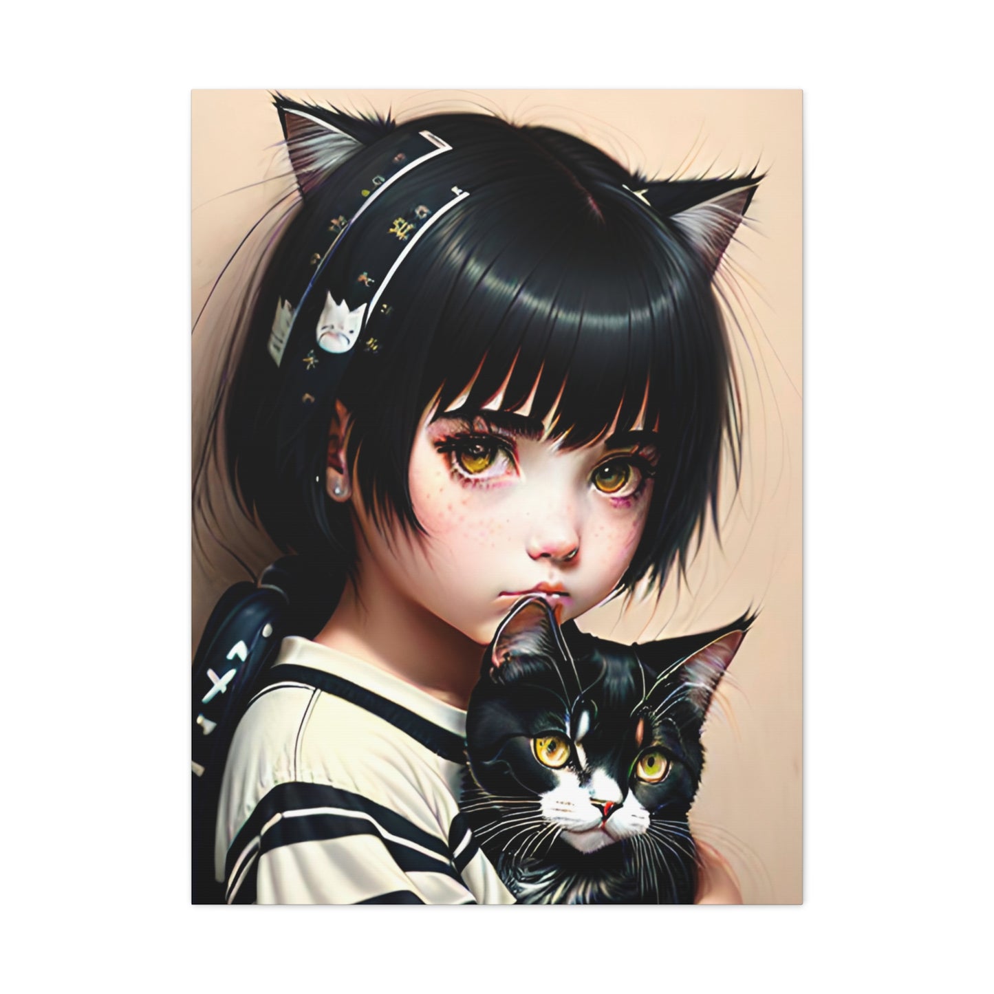 Cat Art Canvas Gallery Wrap 30x40 Wall Art Girl Portrait